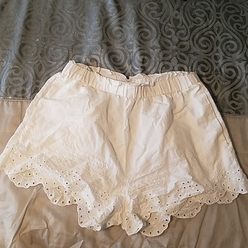 White lace cut shorts